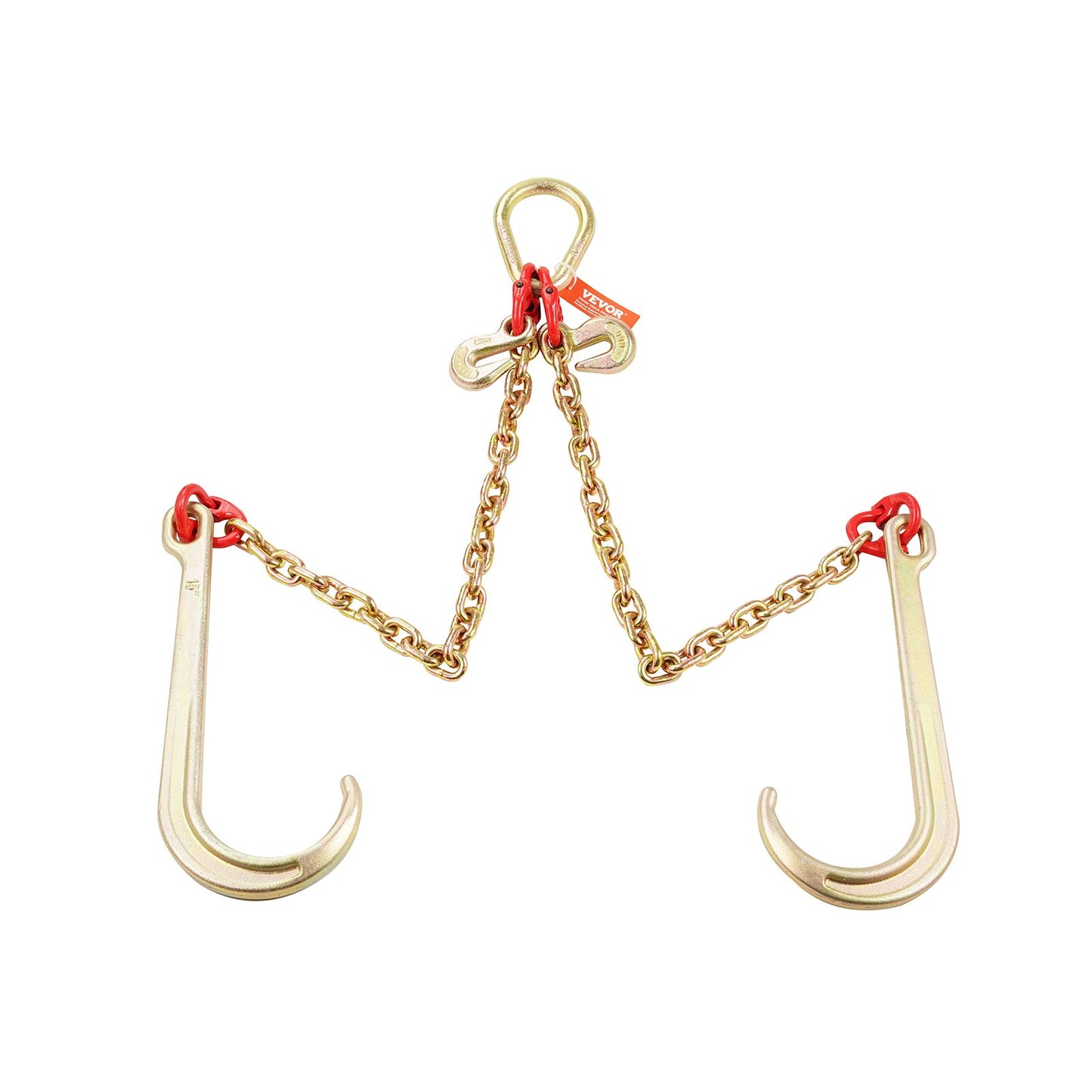 G80 V Bridle Chain, 5/16" x 2' Towing Chain Bridle with 15" J Hooks and Grab Hooks, Heavy Duty Transport Tow Chain Bridle with 10800 lbs Safe Working Load for Flatbed Truck Wrecker Recovery