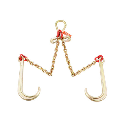 G80 V Bridle Chain, 5/16" x 2' Towing Chain Bridle with 15" J Hooks and Grab Hooks, Heavy Duty Transport Tow Chain Bridle with 10800 lbs Safe Working Load for Flatbed Truck Wrecker Recovery