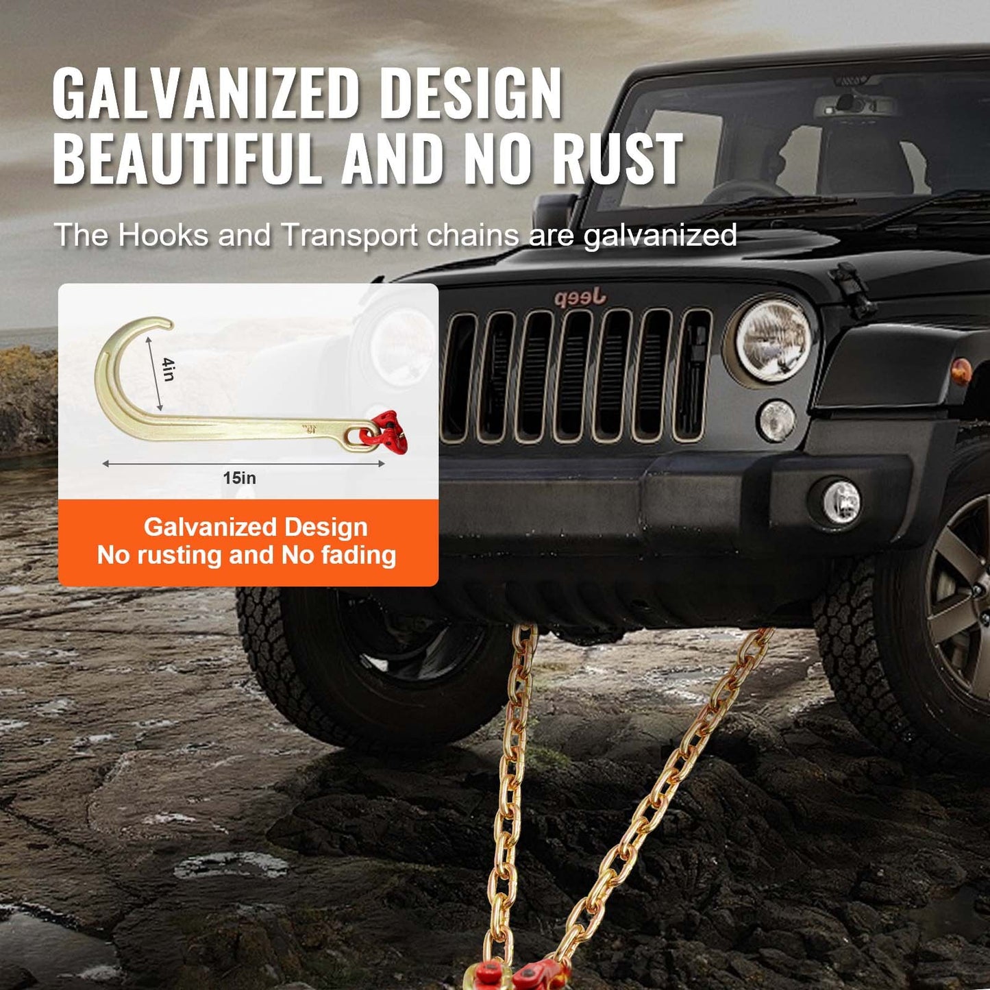 G80 V Bridle Chain, 3/8" x 2' Towing Chain Bridle with 15" J Hooks, T Hooks & Grab Hooks, Heavy Duty Transport Tow Chain Bridle with 7800 lbs Safe Working Load for Flatbed Truck Wrecker Recovery