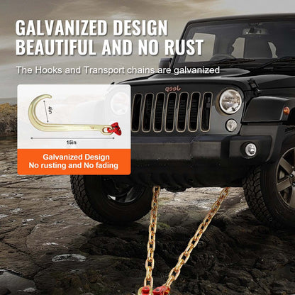 G80 V Bridle Chain, 3/8" x 2' Towing Chain Bridle with 15" J Hooks, T Hooks & Grab Hooks, Heavy Duty Transport Tow Chain Bridle with 7800 lbs Safe Working Load for Flatbed Truck Wrecker Recovery