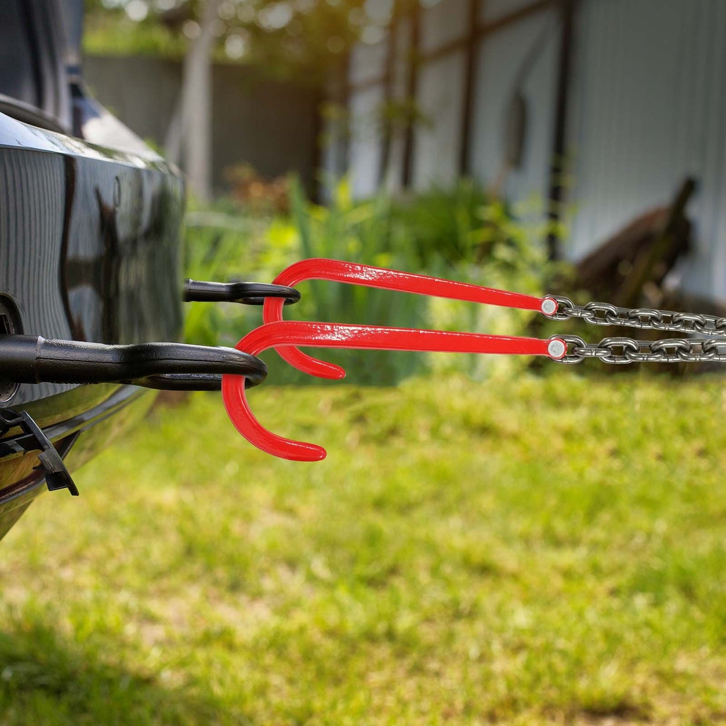 G80 V Bridle Chain, 3/8" x 3' Towing Chain Bridle with 15" J Hooks and Grab Hooks, Heavy Duty Transport Tow Chain Bridle with 7800 lbs Safe Working Load for Flatbed Trailer Wrecker Recovery