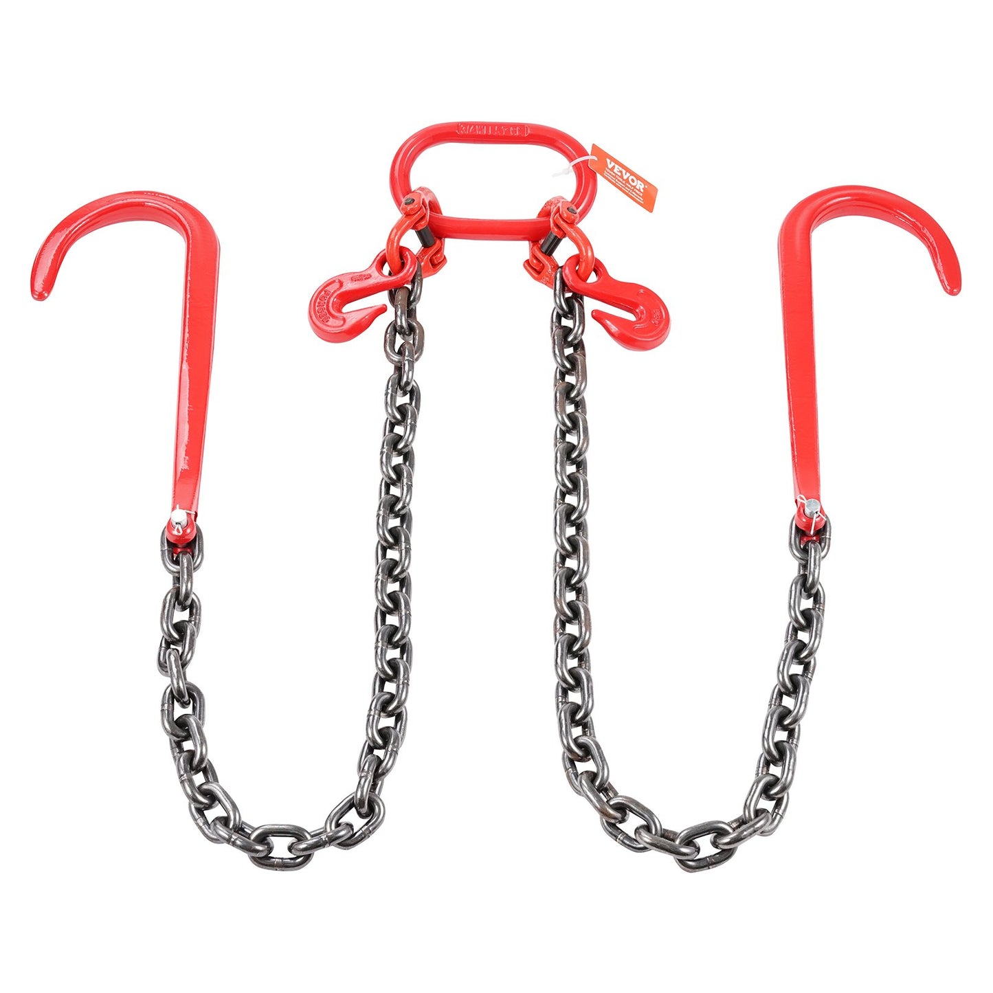 G80 V Bridle Chain, 3/8" x 3' Towing Chain Bridle with 15" J Hooks and Grab Hooks, Heavy Duty Transport Tow Chain Bridle with 7800 lbs Safe Working Load for Flatbed Trailer Wrecker Recovery