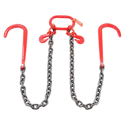 G80 V Bridle Chain, 3/8" x 3' Towing Chain Bridle with 15" J Hooks and Grab Hooks, Heavy Duty Transport Tow Chain Bridle with 7800 lbs Safe Working Load for Flatbed Trailer Wrecker Recovery