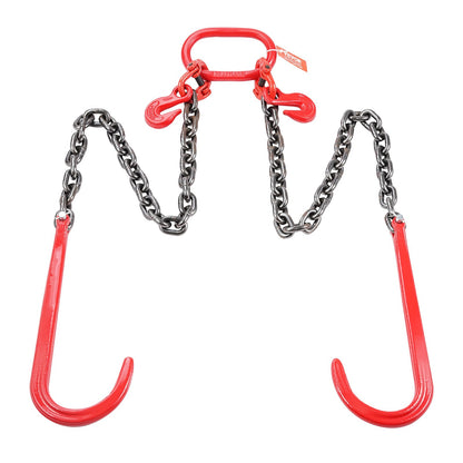 G80 V Bridle Chain, 3/8" x 3' Towing Chain Bridle with 15" J Hooks and Grab Hooks, Heavy Duty Transport Tow Chain Bridle with 7800 lbs Safe Working Load for Flatbed Trailer Wrecker Recovery