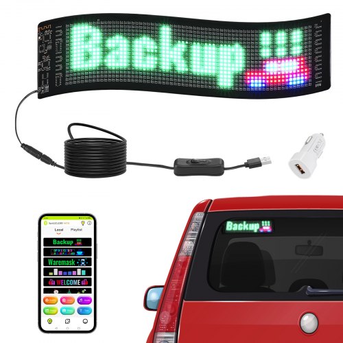 Programmable LED Sign, P5 Full Color LED Scrolling Panel, DIY Custom Text Animation Pattern Display Board, Bluetooth APP Control Message Shop Sign for Store Business Car Bar Advertising, 38x10cm