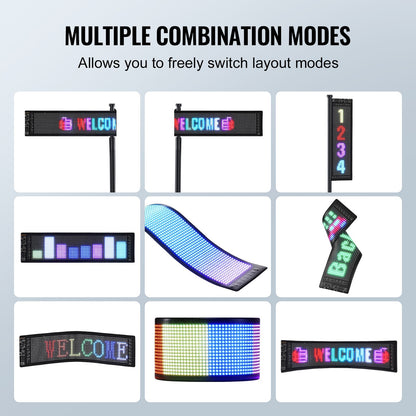 Programmable LED Sign, P5 Full Color LED Scrolling Panel, DIY Custom Text Animation Pattern Display Board, Bluetooth APP Control Message Shop Sign for Store Business Car Bar Advertising, 38x10cm