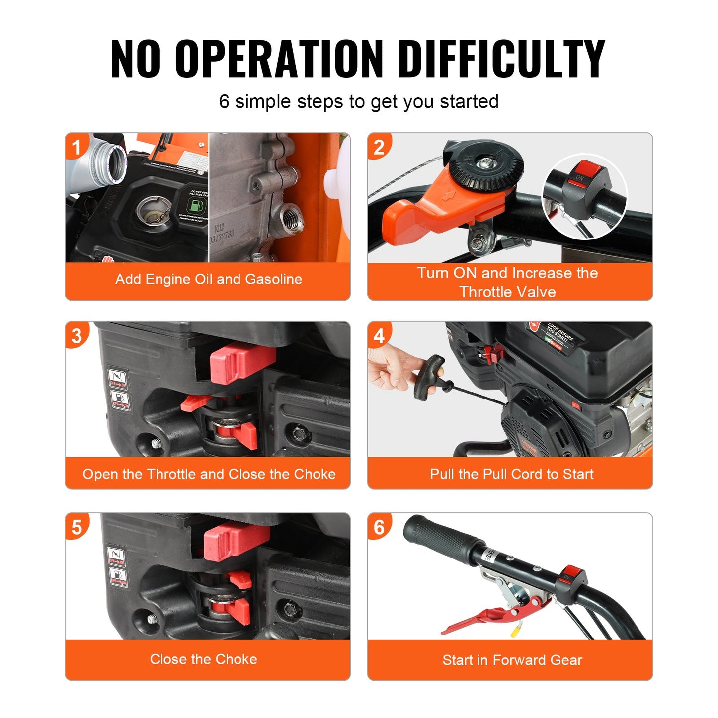 Tiller Cultivator Gas Powered, 212CC 4-Stroke Garden Cultivator, Tiller with 4 Steel Adjustable Rear Tines for Lawn, Garden and Field Soil Cultivation