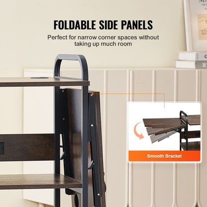 Heat Press Table with Charging Station, 3 Tier Movable Heat Press Stand, Foldable Heat Transfer Machine Stand with Wheels, Rolling Metal Workbench for Sublimation Transfer Machine, Brown