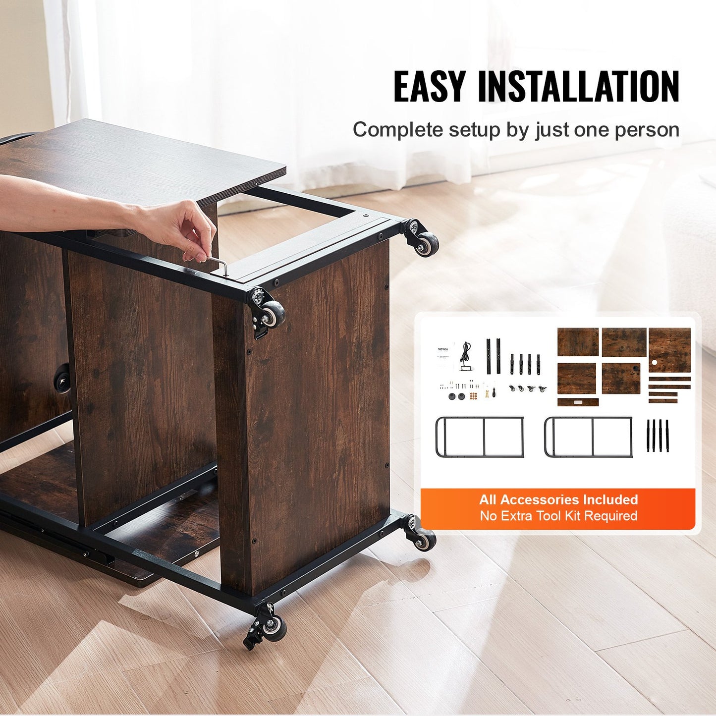 Heat Press Table with Charging Station, 3 Tier Movable Heat Press Stand, Foldable Heat Transfer Machine Stand with Wheels, Rolling Metal Workbench for Sublimation Transfer Machine, Brown