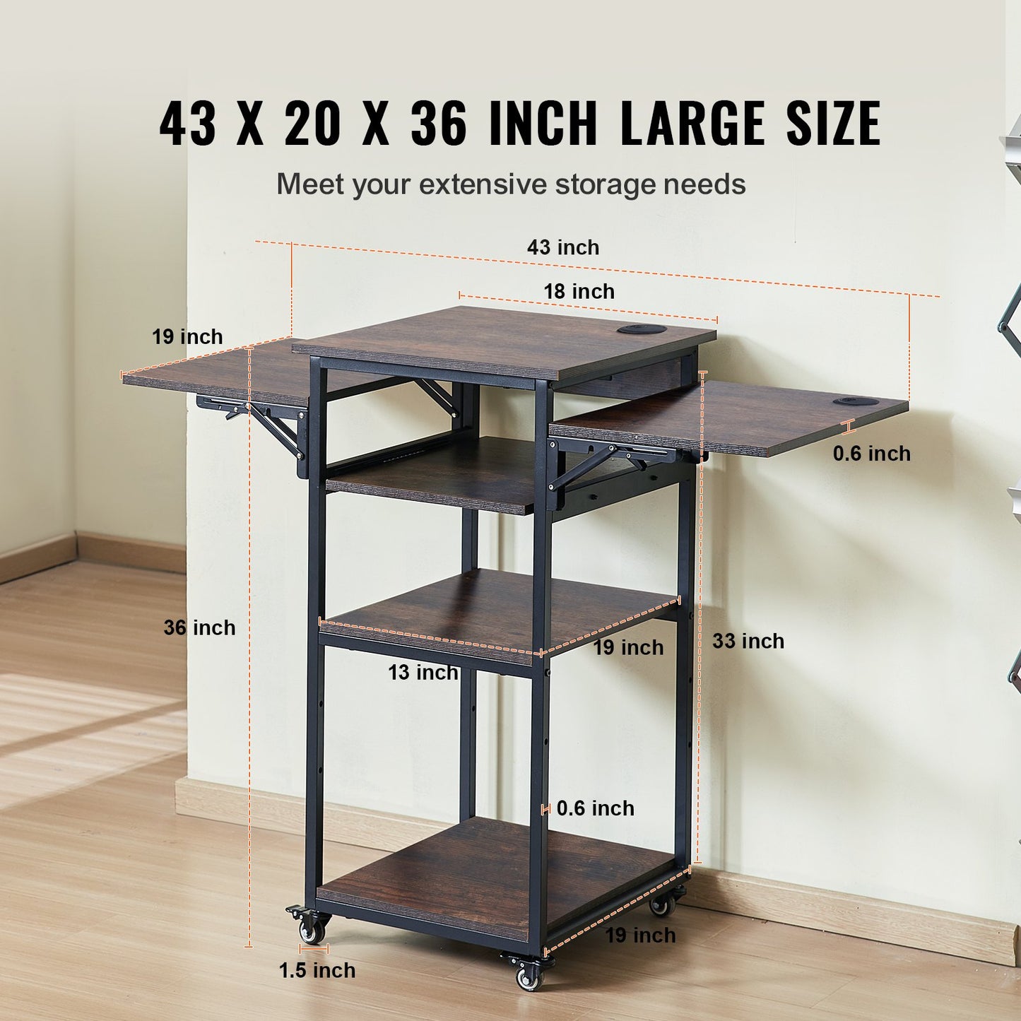 Transferpresstisch mit Ladestation, 4-stufiger, fahrbarer Transferpressenständer, klappbarer Transfermaschinenständer mit Rollen, rollbare Metallwerkbank für Sublimationstransfermaschinen, Braun