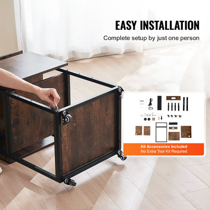 Transferpresstisch mit Ladestation, 4-stufiger, fahrbarer Transferpressenständer, klappbarer Transfermaschinenständer mit Rollen, rollbare Metallwerkbank für Sublimationstransfermaschinen, Braun