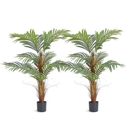 Artificial Palm Tree, 4 FT Tall Faux Plant, Secure PE Material & Anti-Tip Tilt Protection Low-Maintenance Plant, Lifelike Green Fake Tree for Home Office Warehouse Decor Indoor Outdoor