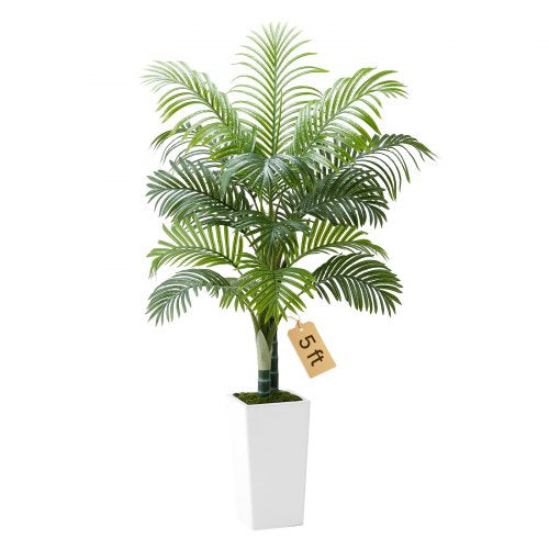 Künstliche Areca-Palme, 1524 mm, künstliche tropische Palme mit hohem, weißem Übertopf, künstliche Bodenpflanze aus Seide im Topf, große Bäume für die Dekoration von Zuhause, Büro, Wohnzimmer, Einweihungsparty, für drinnen und draußen