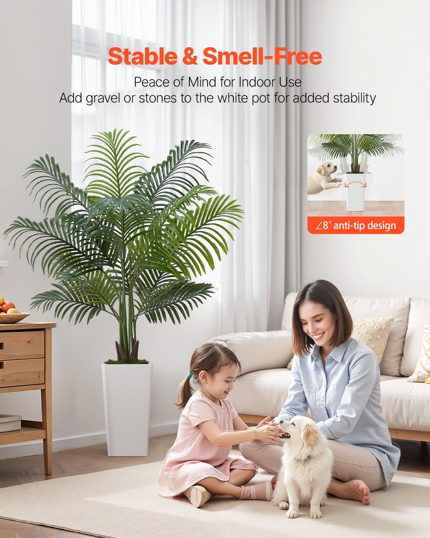 Künstliche Areca-Palme, 1524 mm, künstliche tropische Palme mit hohem, weißem Übertopf, künstliche Bodenpflanze aus Seide im Topf, große Bäume für die Dekoration von Zuhause, Büro, Wohnzimmer, Einweihungsparty, für drinnen und draußen