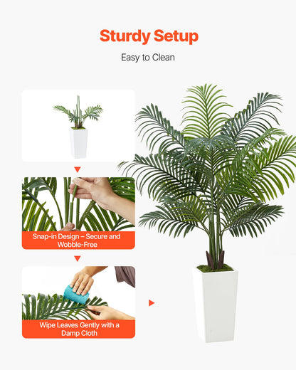 Künstliche Areca-Palme, 1524 mm, künstliche tropische Palme mit hohem, weißem Übertopf, künstliche Bodenpflanze aus Seide im Topf, große Bäume für die Dekoration von Zuhause, Büro, Wohnzimmer, Einweihungsparty, für drinnen und draußen