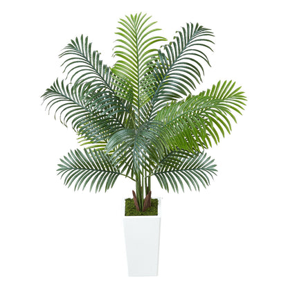 Künstliche Areca-Palme, 1524 mm, künstliche tropische Palme mit hohem, weißem Übertopf, künstliche Bodenpflanze aus Seide im Topf, große Bäume für die Dekoration von Zuhause, Büro, Wohnzimmer, Einweihungsparty, für drinnen und draußen