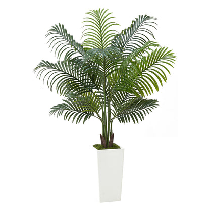 Künstliche Areca-Palme, 1524 mm, künstliche tropische Palme mit hohem, weißem Übertopf, künstliche Bodenpflanze aus Seide im Topf, große Bäume für die Dekoration von Zuhause, Büro, Wohnzimmer, Einweihungsparty, für drinnen und draußen