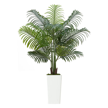 Künstliche Areca-Palme, 1524 mm, künstliche tropische Palme mit hohem, weißem Übertopf, künstliche Bodenpflanze aus Seide im Topf, große Bäume für die Dekoration von Zuhause, Büro, Wohnzimmer, Einweihungsparty, für drinnen und draußen
