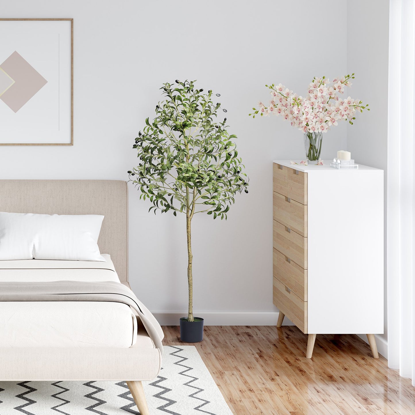 Künstlicher Olivenbaum, 1,5 m hoch, aus robustem PE-Material mit Kippschutz, pflegeleicht, naturgetreuer grüner Topfbaum für Zuhause, Büro, Lagerhalle, drinnen und draußen