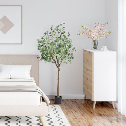 Artificial Eucalyptus Tree, 1.8 m Tall Faux Plant, Secure PE Material & Anti-Tip Tilt Protection Low-Maintenance Plant, Lifelike Green Fake Potted Tree for Home Office Decor Indoor Outdoor