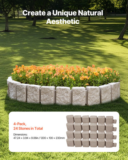 Faux Stone Landscape Edging, 47.2 x 9 in Realistic Lawn Edging, Flexible Brick-Sized Garden Edging Border with Anchoring Spikes, Fade-Resistant Yard Edging for Driveways Walkway Beige