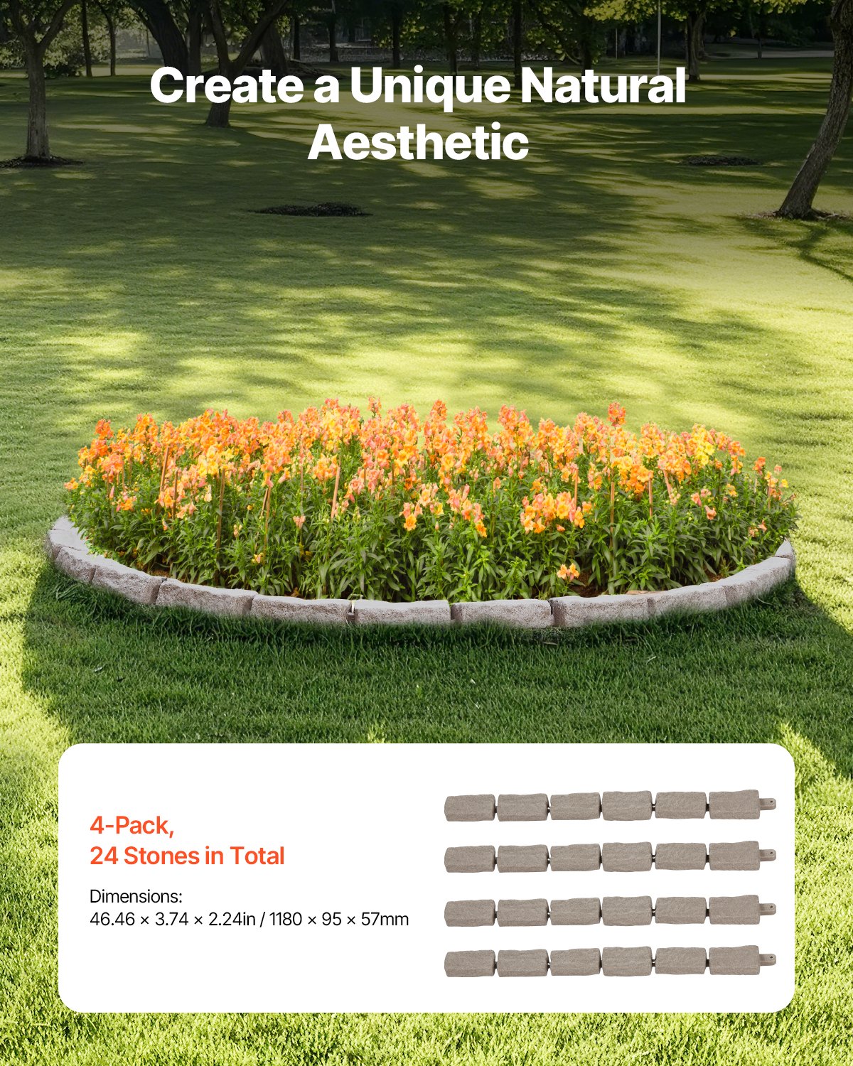 Faux Stone Landscape Edging, 46.4 x 2.2 in Realistic Lawn Edging, Flexible Brick-Sized Garden Edging Border with Anchoring Spikes, Fade-Resistant Yard Edging for Driveways Walkway Beige