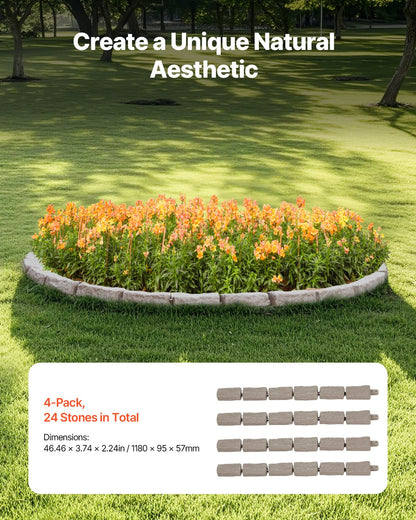 Faux Stone Landscape Edging, 46.4 x 2.2 in Realistic Lawn Edging, Flexible Brick-Sized Garden Edging Border with Anchoring Spikes, Fade-Resistant Yard Edging for Driveways Walkway Beige