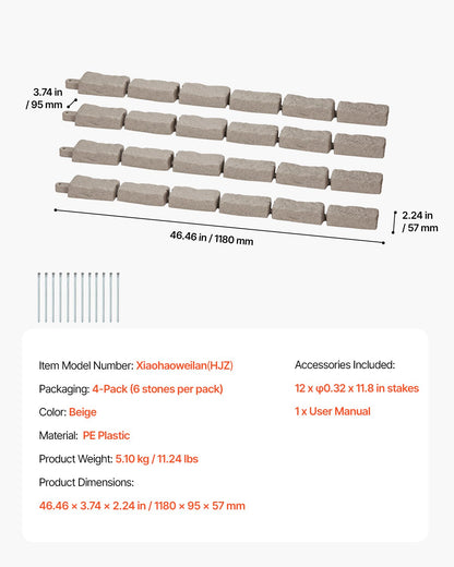 Faux Stone Landscape Edging, 46.4 x 2.2 in Realistic Lawn Edging, Flexible Brick-Sized Garden Edging Border with Anchoring Spikes, Fade-Resistant Yard Edging for Driveways Walkway Beige