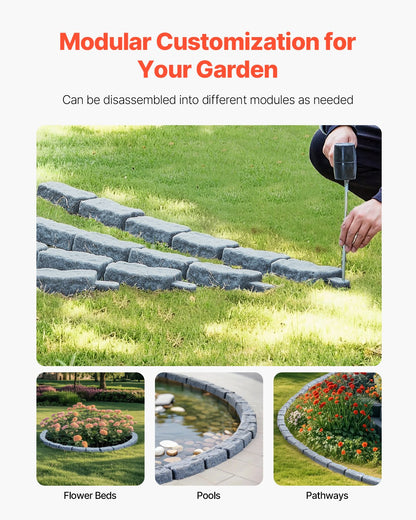 Faux Stone Landscape Edging, 46.4 x 2.2 in Realistic Lawn Edging, Flexible Brick-Sized Garden Edging Border with Anchoring Spikes, Fade-Resistant Yard Edging for Driveways Walkway Grey