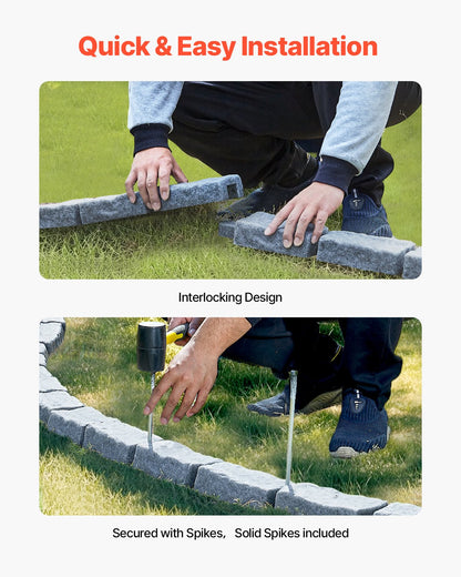 Faux Stone Landscape Edging, 46.4 x 2.2 in Realistic Lawn Edging, Flexible Brick-Sized Garden Edging Border with Anchoring Spikes, Fade-Resistant Yard Edging for Driveways Walkway Grey
