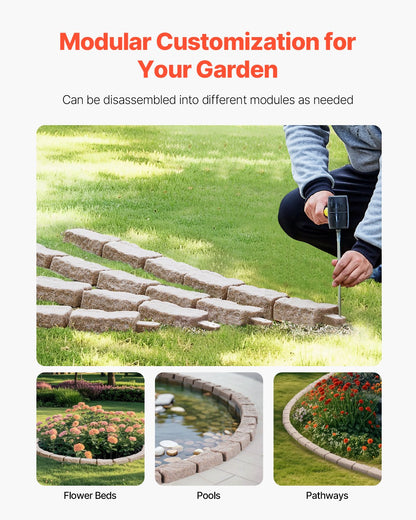 Faux Stone Landscape Edging, 46.4 x 2.2 in Realistic Lawn Edging, Flexible Brick-Sized Garden Edging Border with Anchoring Spikes, Fade-Resistant Yard Edging for Driveways Walkway Brown