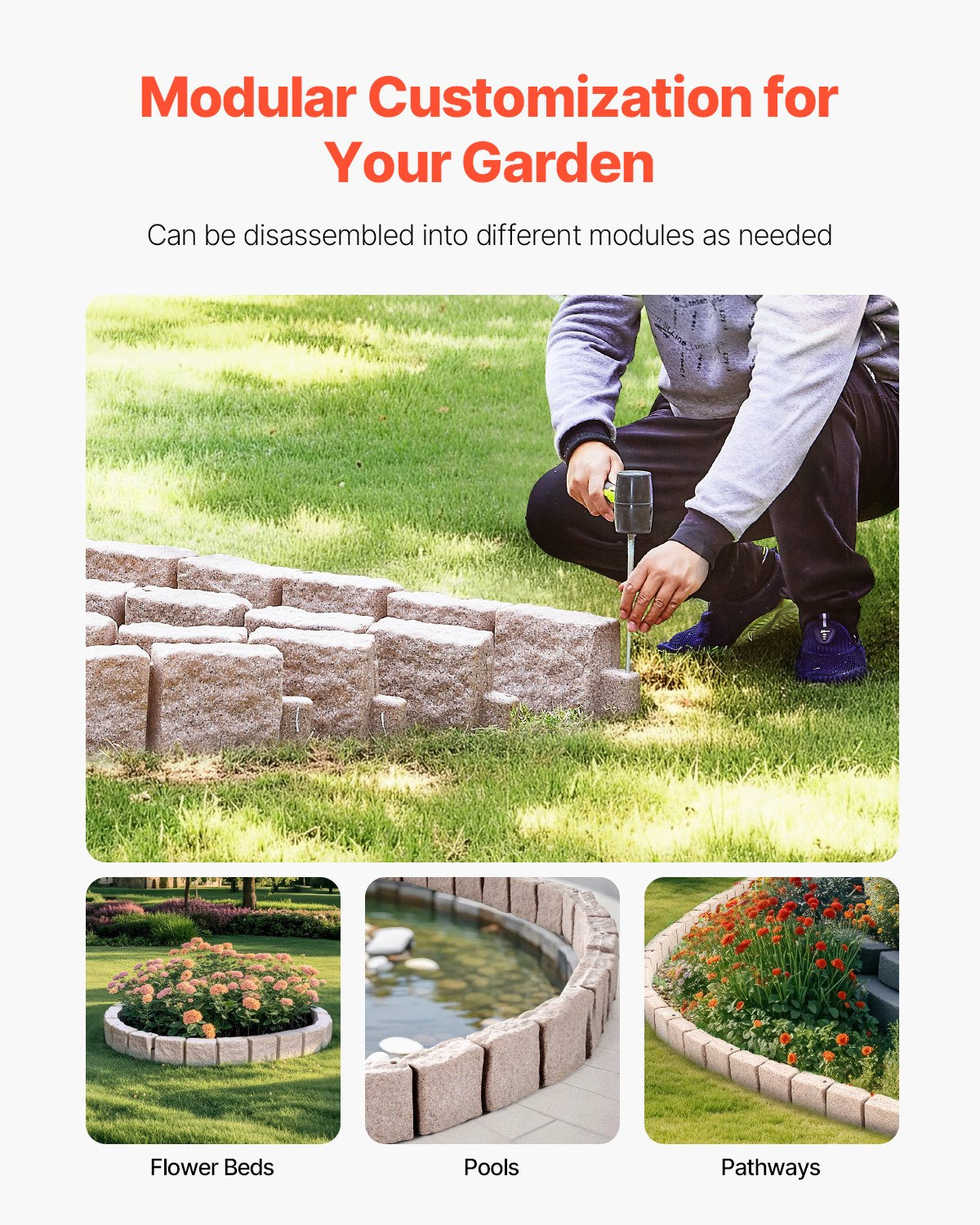 Faux Stone Landscape Edging 46.8 x 3.9 in Realistic Lawn Edging, Flexible Brick-Sized Garden Edging Border with Anchoring Spikes, Fade-Resistant Yard Edging for Driveways Walkway Beige