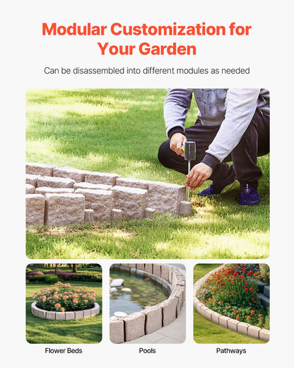 Faux Stone Landscape Edging 46.8 x 3.9 in Realistic Lawn Edging, Flexible Brick-Sized Garden Edging Border with Anchoring Spikes, Fade-Resistant Yard Edging for Driveways Walkway Beige