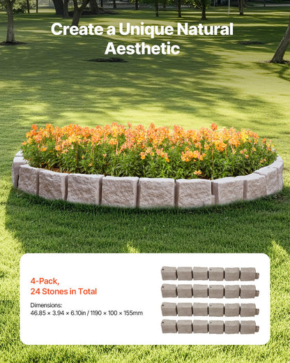 Faux Stone Landscape Edging, 46.8 x 3.9 in Realistic Lawn Edging, Flexible Brick-Sized Garden Edging Border with Anchoring Spikes, Fade-Resistant Yard Edging for Driveways Walkway Brown