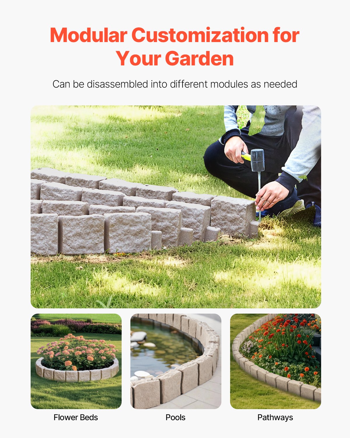 Faux Stone Landscape Edging, 46.8 x 3.9 in Realistic Lawn Edging, Flexible Brick-Sized Garden Edging Border with Anchoring Spikes, Fade-Resistant Yard Edging for Driveways Walkway Brown