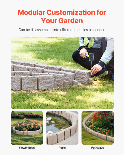 Faux Stone Landscape Edging, 46.8 x 3.9 in Realistic Lawn Edging, Flexible Brick-Sized Garden Edging Border with Anchoring Spikes, Fade-Resistant Yard Edging for Driveways Walkway Brown