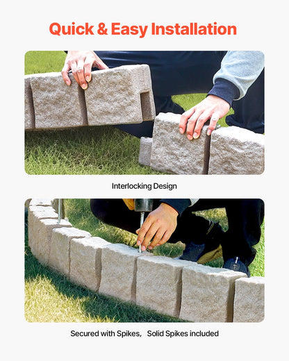 Faux Stone Landscape Edging, 46.8 x 3.9 in Realistic Lawn Edging, Flexible Brick-Sized Garden Edging Border with Anchoring Spikes, Fade-Resistant Yard Edging for Driveways Walkway Brown