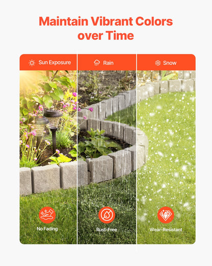 Faux Stone Landscape Edging, 46.8 x 3.9 in Realistic Lawn Edging, Flexible Brick-Sized Garden Edging Border with Anchoring Spikes, Fade-Resistant Yard Edging for Driveways Walkway Brown