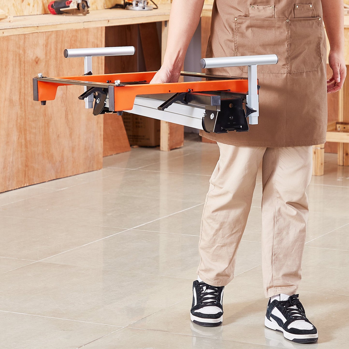 Gehrungssägenständer, 136 kg Tragkraft, zusammenklappbarer Stahlständer für Gehrungssägen mit einteiligen Montagehalterungen und Klemmen, höhen- und längenverstellbar, tragbarer, kompakter und faltbarer Gehrungssägenständer