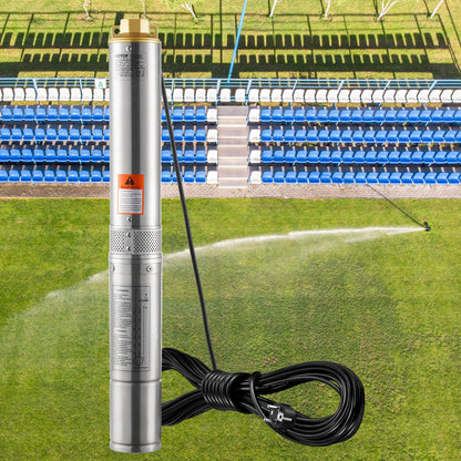 Tiefbrunnen-Tauchpumpe, 370 W, 230 V, 50 Hz, max. Fördermenge 5,3 m³/h, max. Förderhöhe 50 m, mit 9,1 m langem Netzkabel, Edelstahl-Wasserpumpe für industrielle Bewässerung und Hausgebrauch, Schutzart IP68 (wasserdicht).