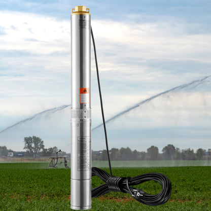 Tiefbrunnen-Tauchpumpe, 750 W, 230 V, 60 Hz, max. Fördermenge 7,1 m³/h, max. Förderhöhe 75 m, mit 9,1 m langem Stromkabel, Edelstahl-Wasserpumpe für Industrie, Bewässerung und Haushalt, Schutzart IP68 (wasserdicht).