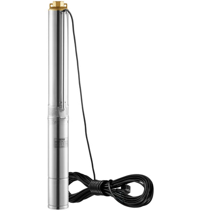 Tiefbrunnen-Tauchpumpe, 750 W, 230 V, 60 Hz, max. Fördermenge 7,1 m³/h, max. Förderhöhe 75 m, mit 9,1 m langem Stromkabel, Edelstahl-Wasserpumpe für Industrie, Bewässerung und Haushalt, Schutzart IP68 (wasserdicht).