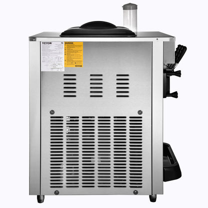 Gewerbliche Eismaschine, 22–30 l/h Leistung, 2200 W, Tischgerät mit Softeis, 2 x 6-l-Behälter, 2-l-Zylinder, LCD-Panel, Alarm bei Wassermangel, Frozen-Yogurt-Maschine für Restaurants, Snackbars, Silber