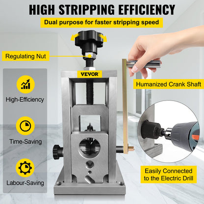Wire Stripping Machine, 1.5-40 mm Drill Powered, Manual Copper Stripper w Heat Treated Steel Ultra Long Lasting Blade, Compact & Portable for Scrap Cable Peeling Recycling