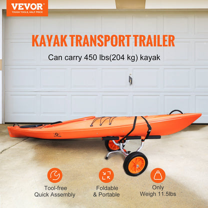 Heavy Duty Kayak Cart, 204.1 kg Load Capacity, Detachable Canoe Trolley Cart with 30.5 cm Solid Tires, Adjustable Width & Nonslip Support Foot, for Kayaks Canoes Paddleboards Float Mats Jon Boats