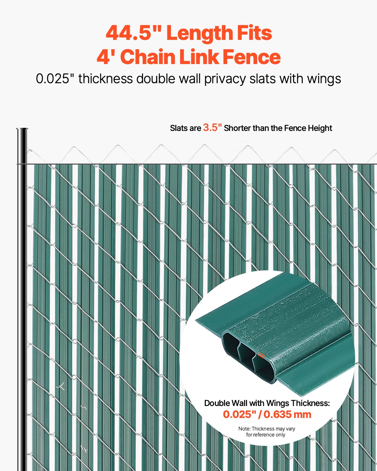 Bottom Locking Privacy Slats, Double-Wall Vertical Bottom-Locking Slats with Wings for Chain-Link Fence, High-Density HDPE Chain Link Slats Ideally Fit 4' High Fence for Garden and Farm(Green)