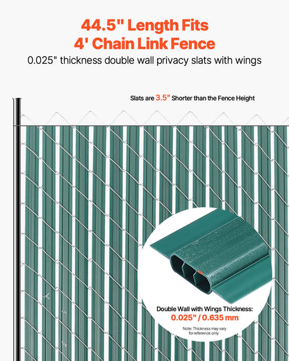 Bottom Locking Privacy Slats, Double-Wall Vertical Bottom-Locking Slats with Wings for Chain-Link Fence, High-Density HDPE Chain Link Slats Ideally Fit 4' High Fence for Garden and Farm(Green)