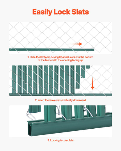 Bottom Locking Privacy Slats, Double-Wall Vertical Bottom-Locking Slats with Wings for Chain-Link Fence, High-Density HDPE Chain Link Slats Ideally Fit 4' High Fence for Garden and Farm(Green)