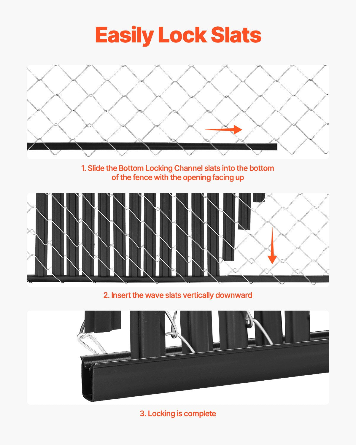 Bottom Locking Privacy Slats, Double-Wall Vertical Bottom-Locking Slats with Wings for Chain-Link Fence, High-Density HDPE Chain Link Slats Ideally Fit 6' High Fence for Garden and Farm(Black)