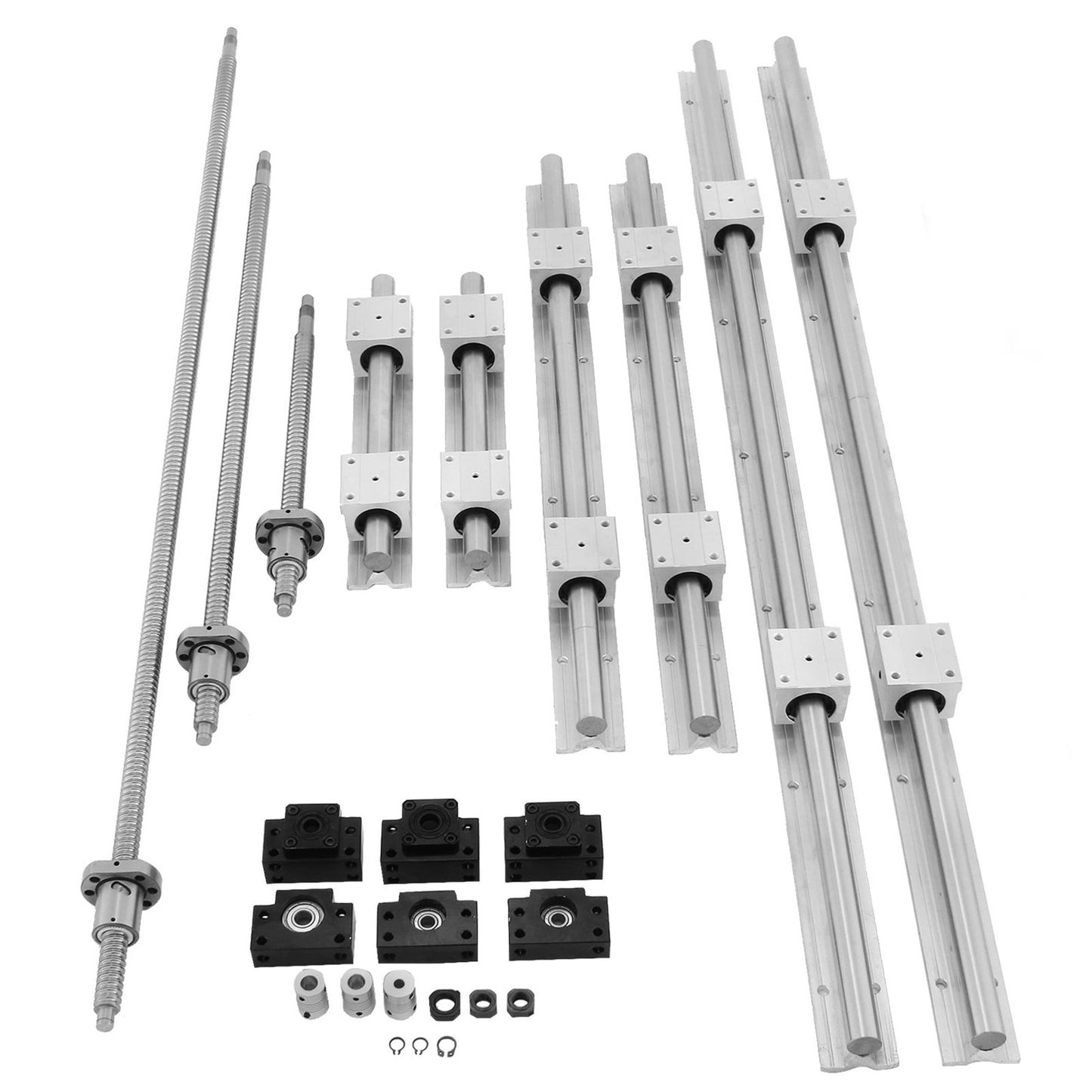 SBR20 Linearführungssatz + 3 Kugelgewindetriebe RM1605-350/650/1050 mm CNC-Set Stütz-Linearführungsschiene + BK/BF12 mit BK/BF 12 CNC-Kit